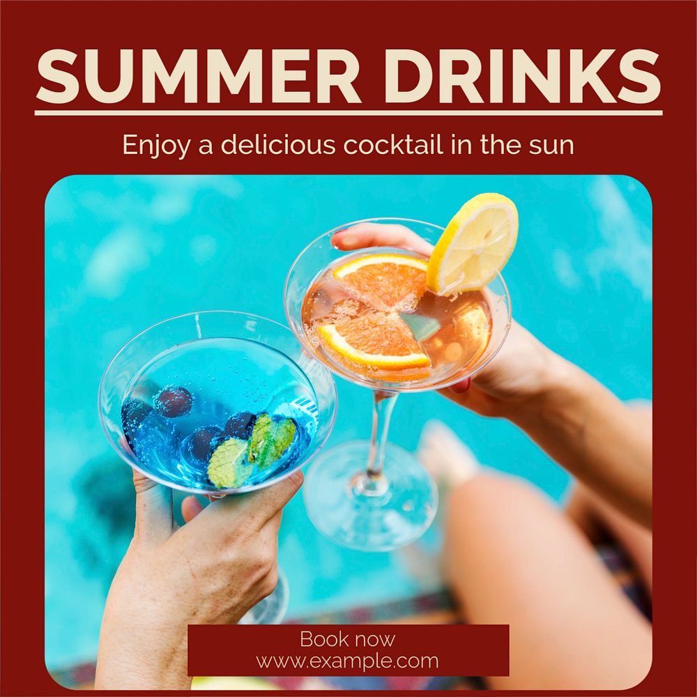 Summer drinks Instagram post template, editable text