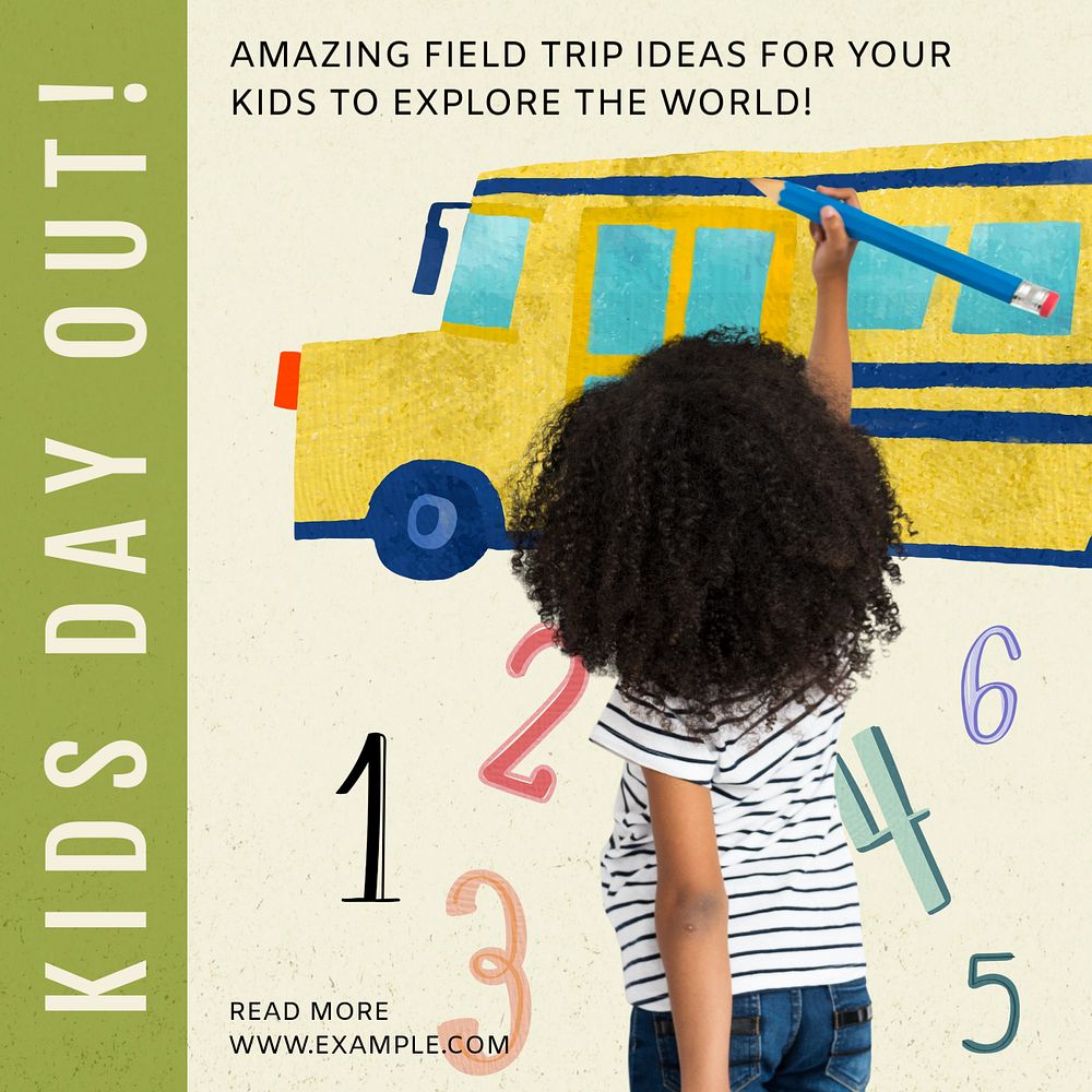 Kids day out Instagram post template, editable text