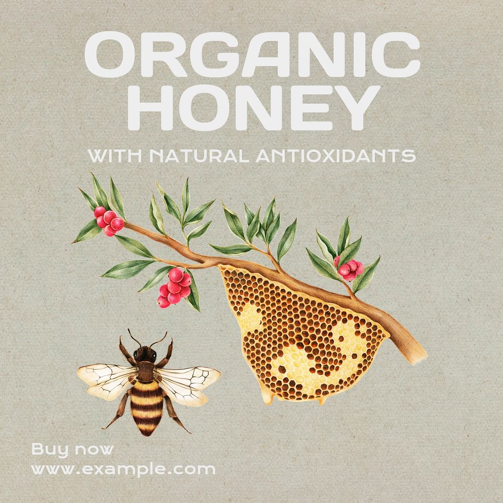 Organic honey Instagram post template, editable text