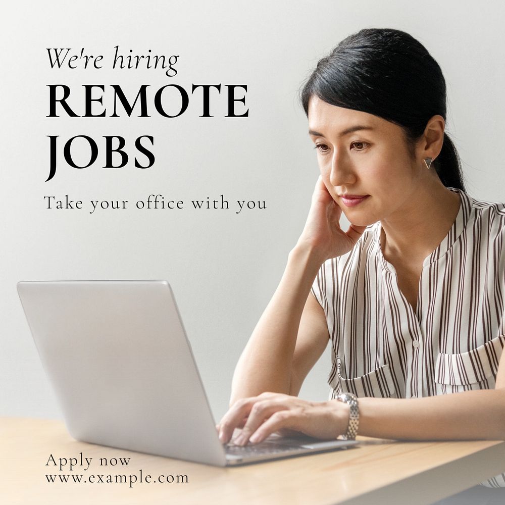 Remote jobs Instagram post template, editable text