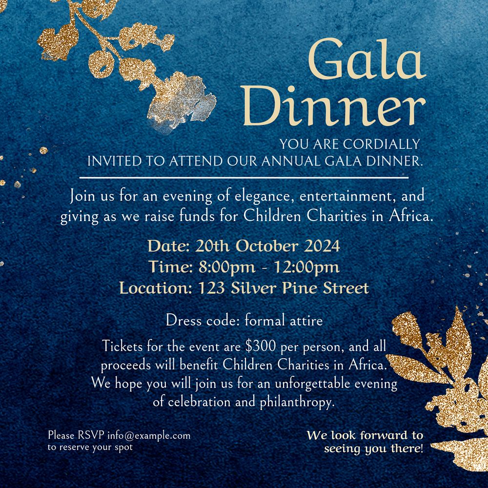 Gala dinner Instagram post template, editable text