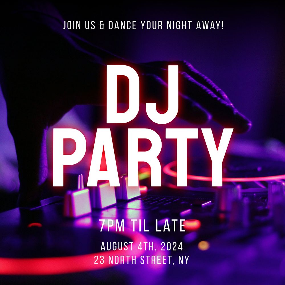 DJ party  Instagram post template, editable text