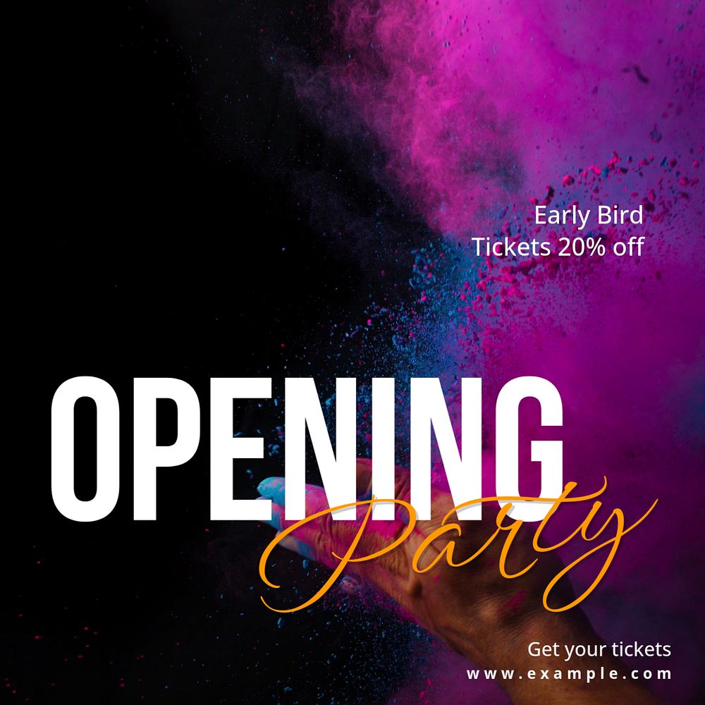 Opening party Instagram post template, editable text