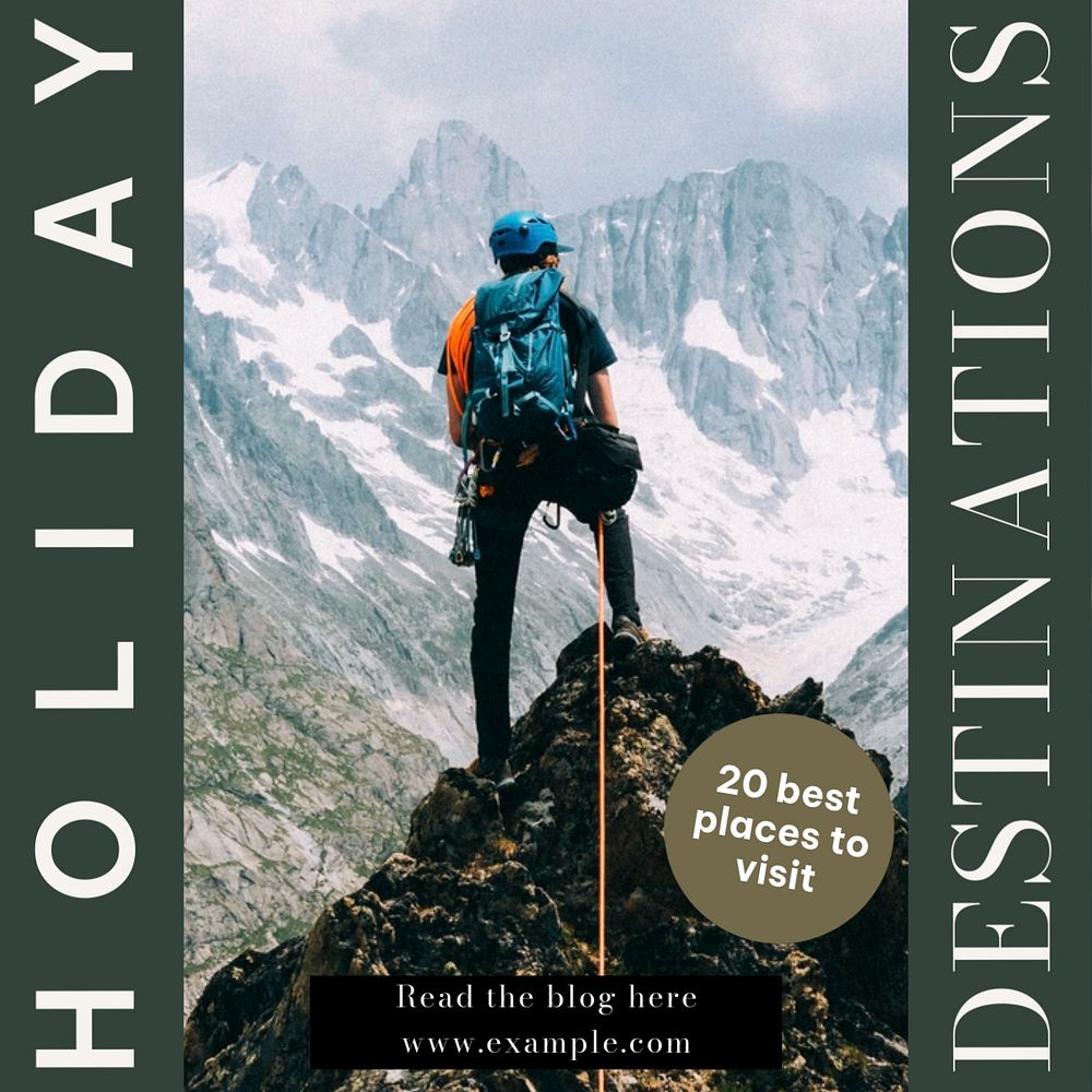 Holiday destinations Instagram post template, editable text