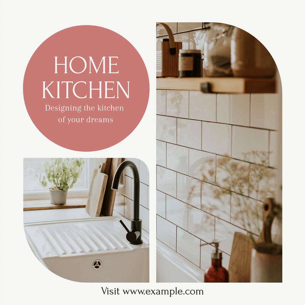 Home kitchen Instagram post template, editable text