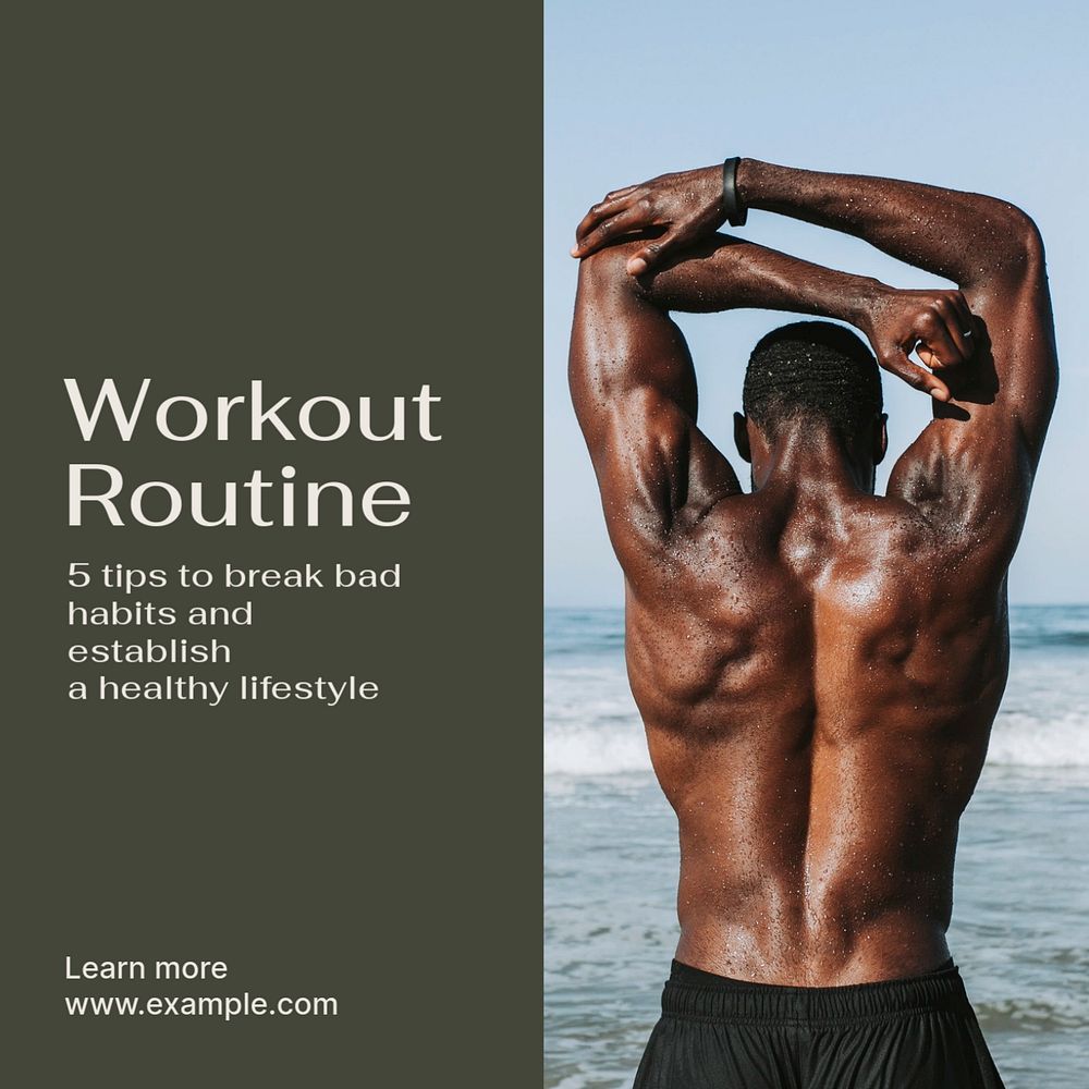 Workout routine  Instagram post template, editable text