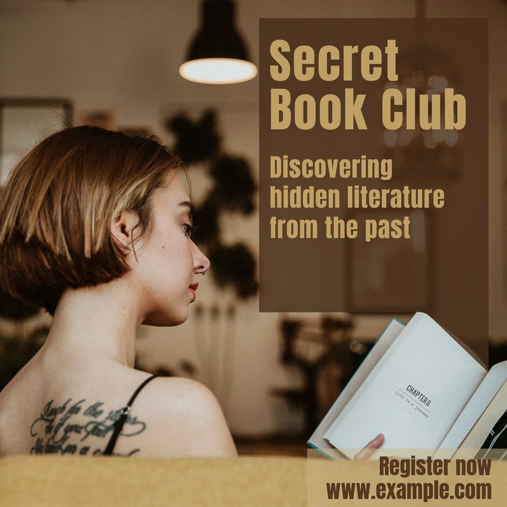 Secret book club Instagram post template, editable text