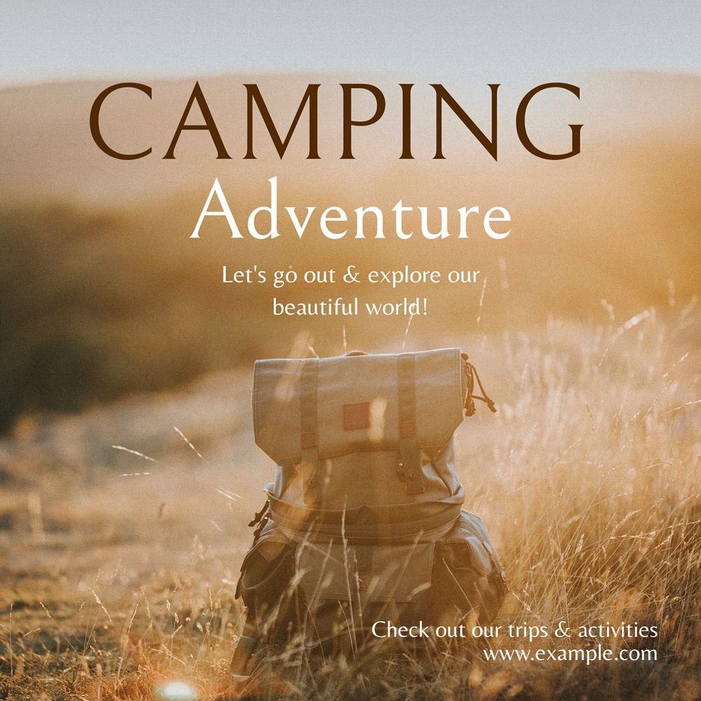 Camping adventure Instagram post template, editable text