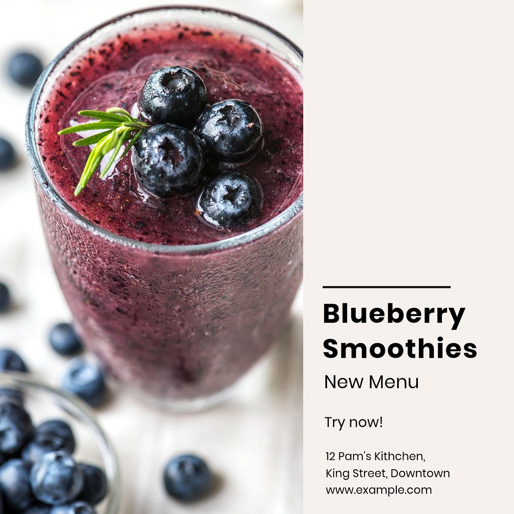 Blueberry Smoothies Instagram post template, editable text