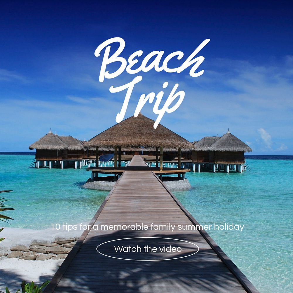 Beach trip Instagram post template, editable text