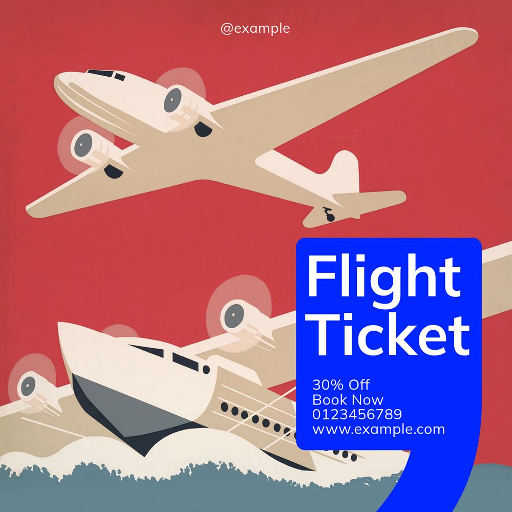 Flight ticket Instagram post template, editable text