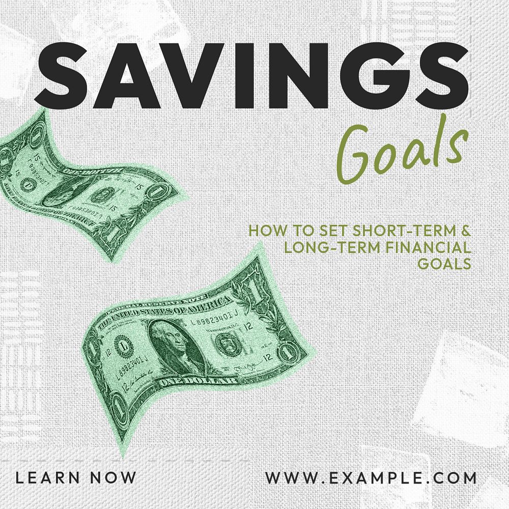 Savings goals Instagram post template, editable text