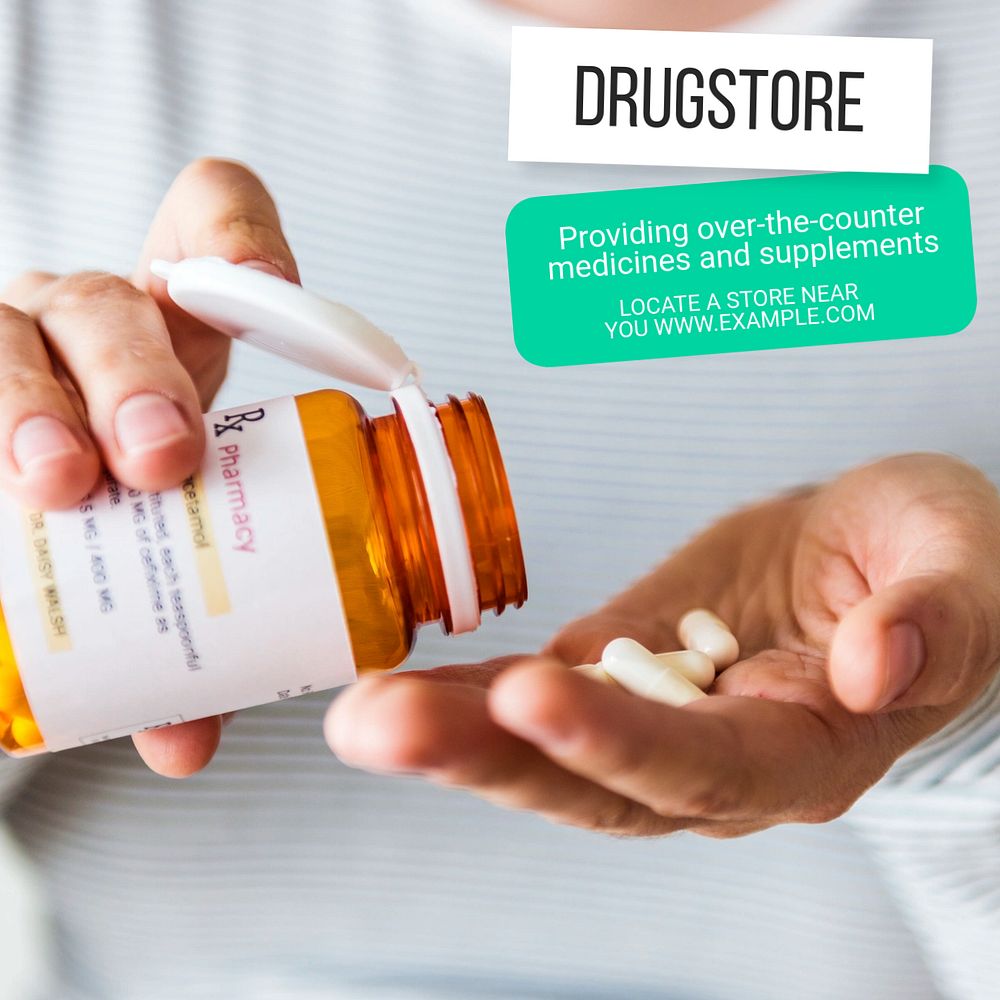 Drugstore Instagram post template, editable text