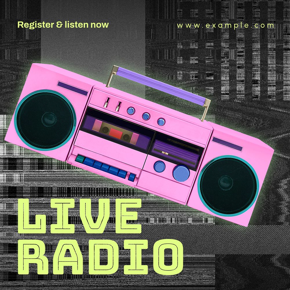 Live radio Instagram post template, editable text