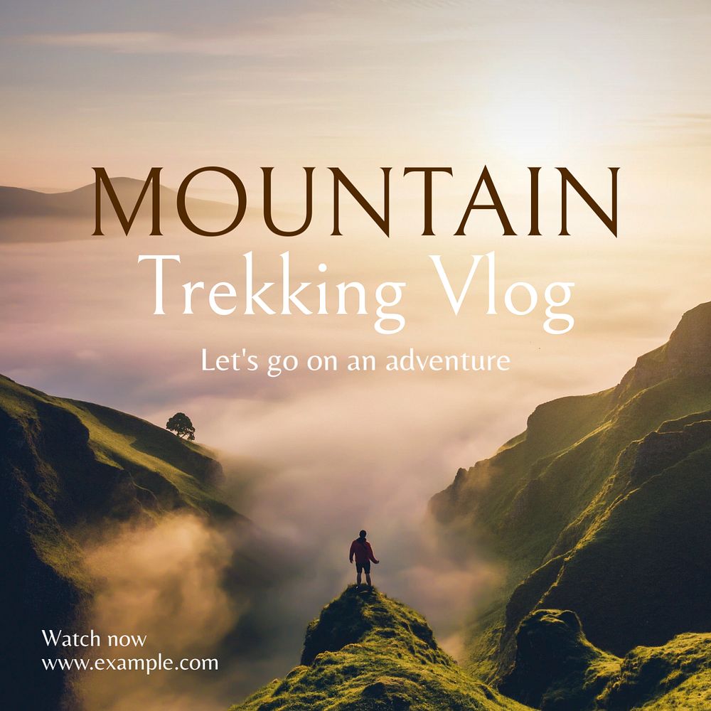 Mountain trekking vlog Instagram post template, editable text