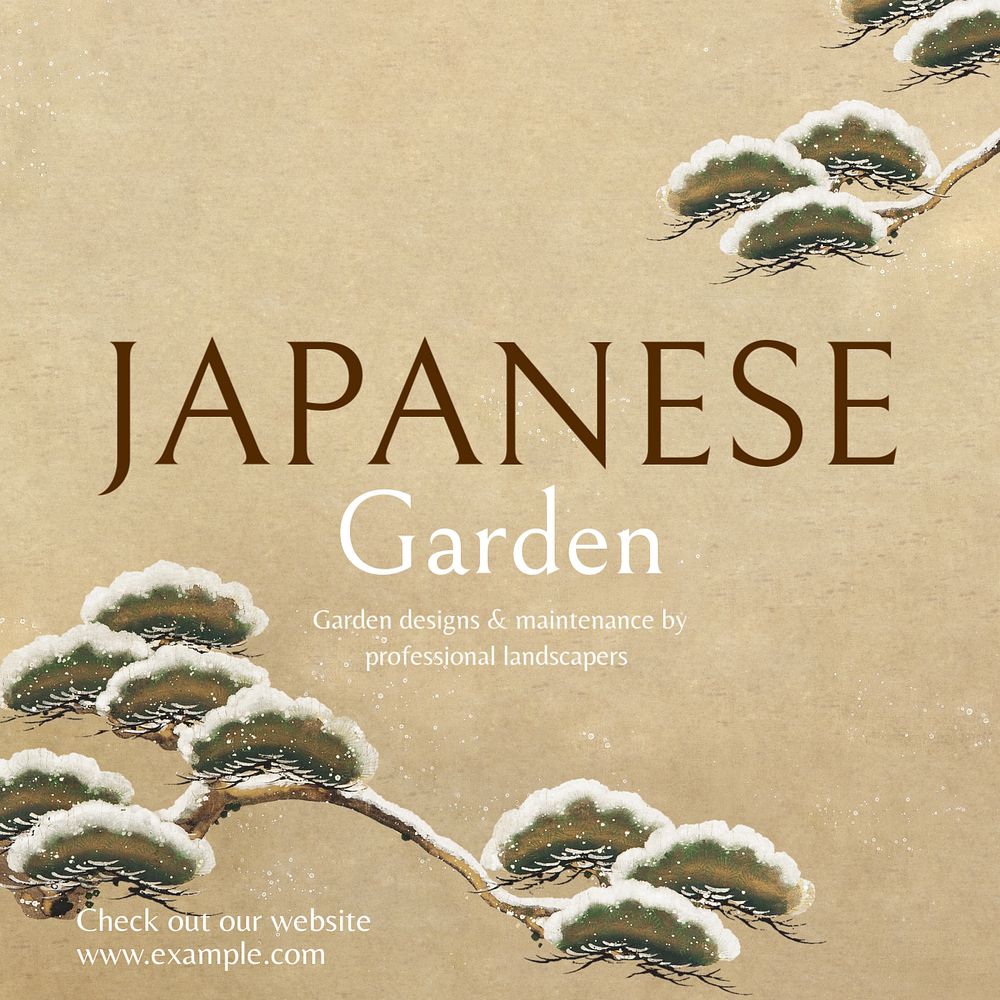 Japanese garden Instagram post template, editable text