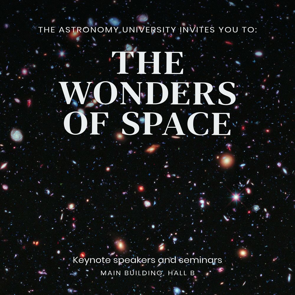 Wonders of space Instagram post template, editable text