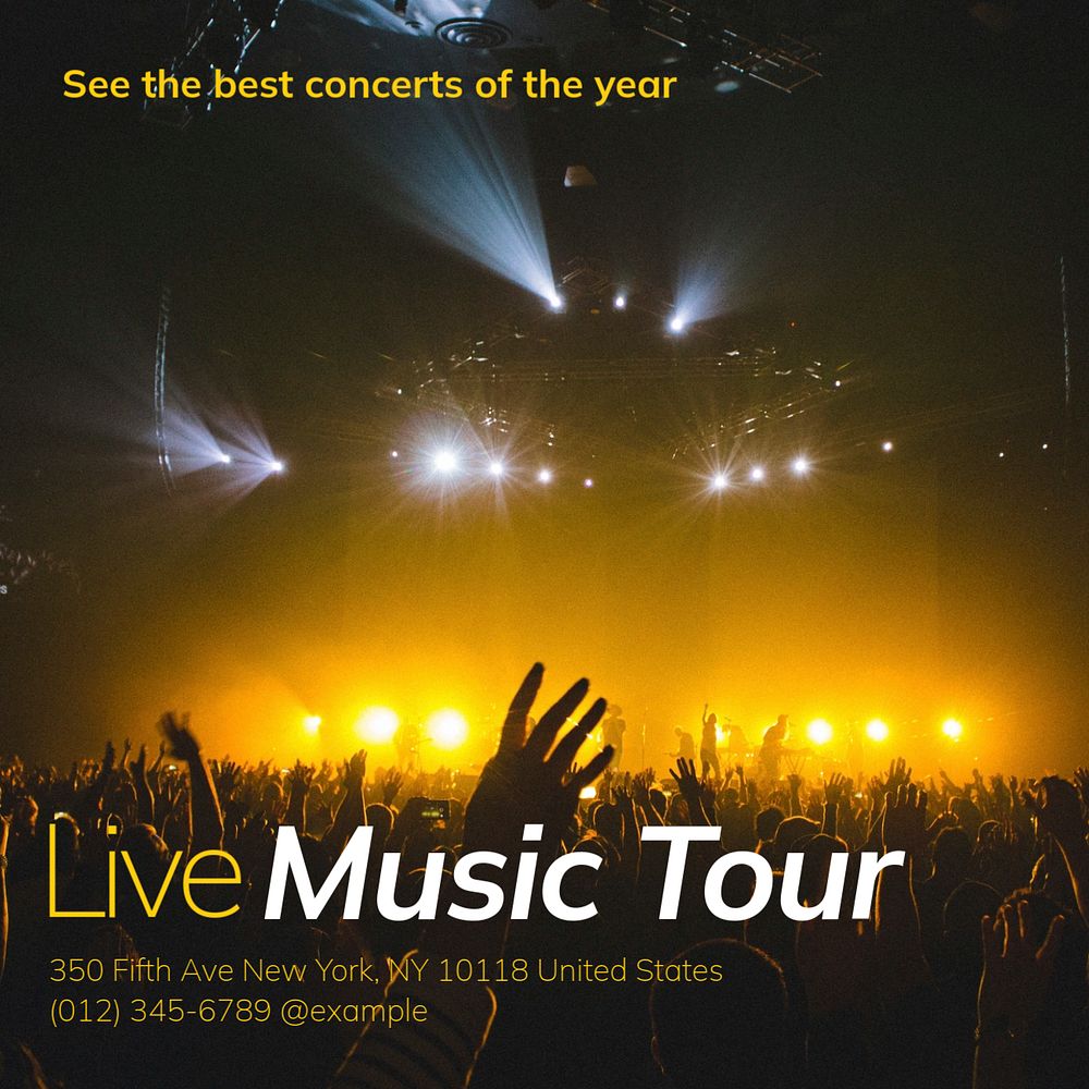 Concert music tour Instagram post template, editable text