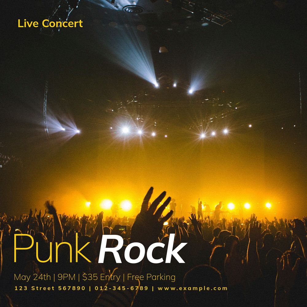 Punk rock live concert Instagram post template, editable text