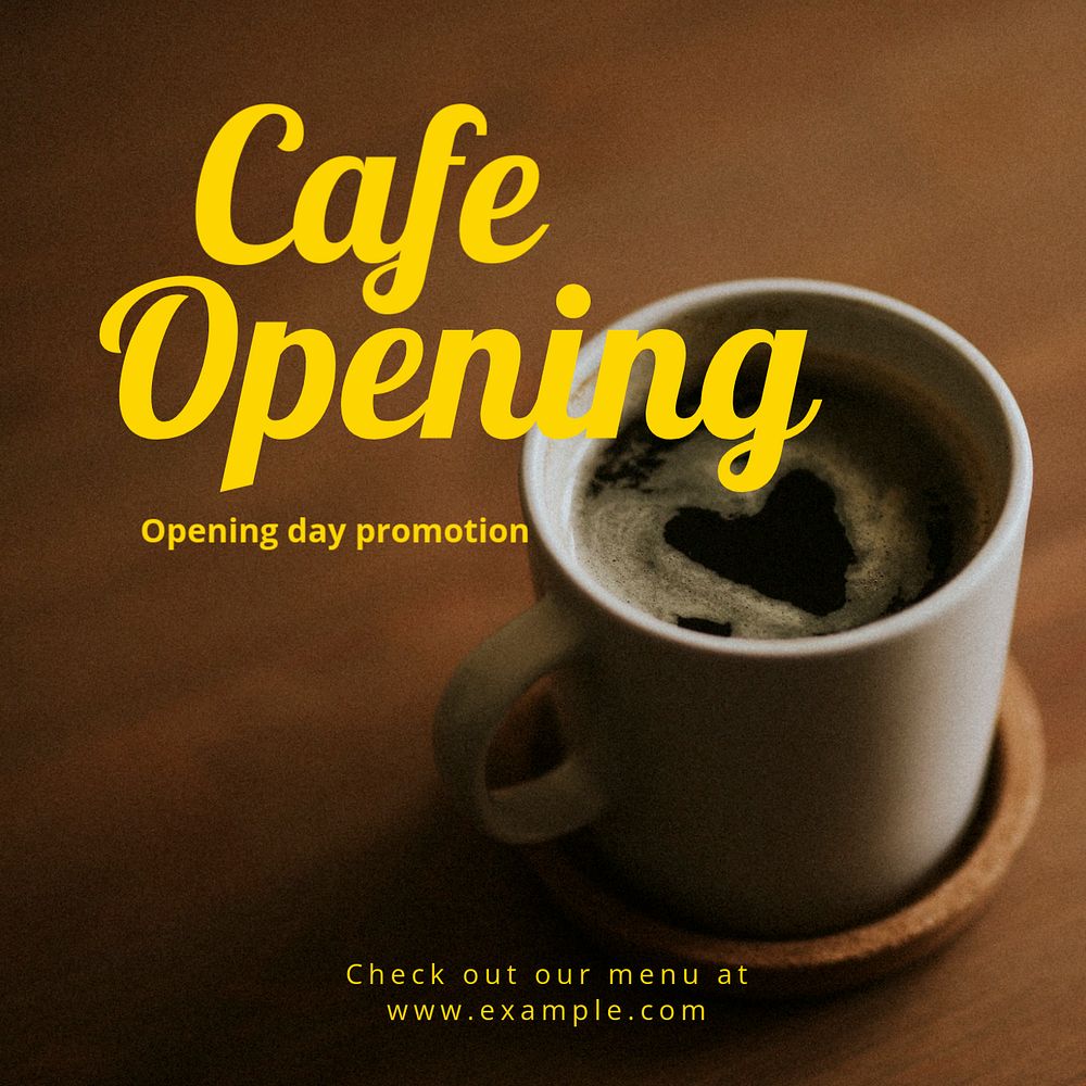 Cafe opening Instagram post template, editable text