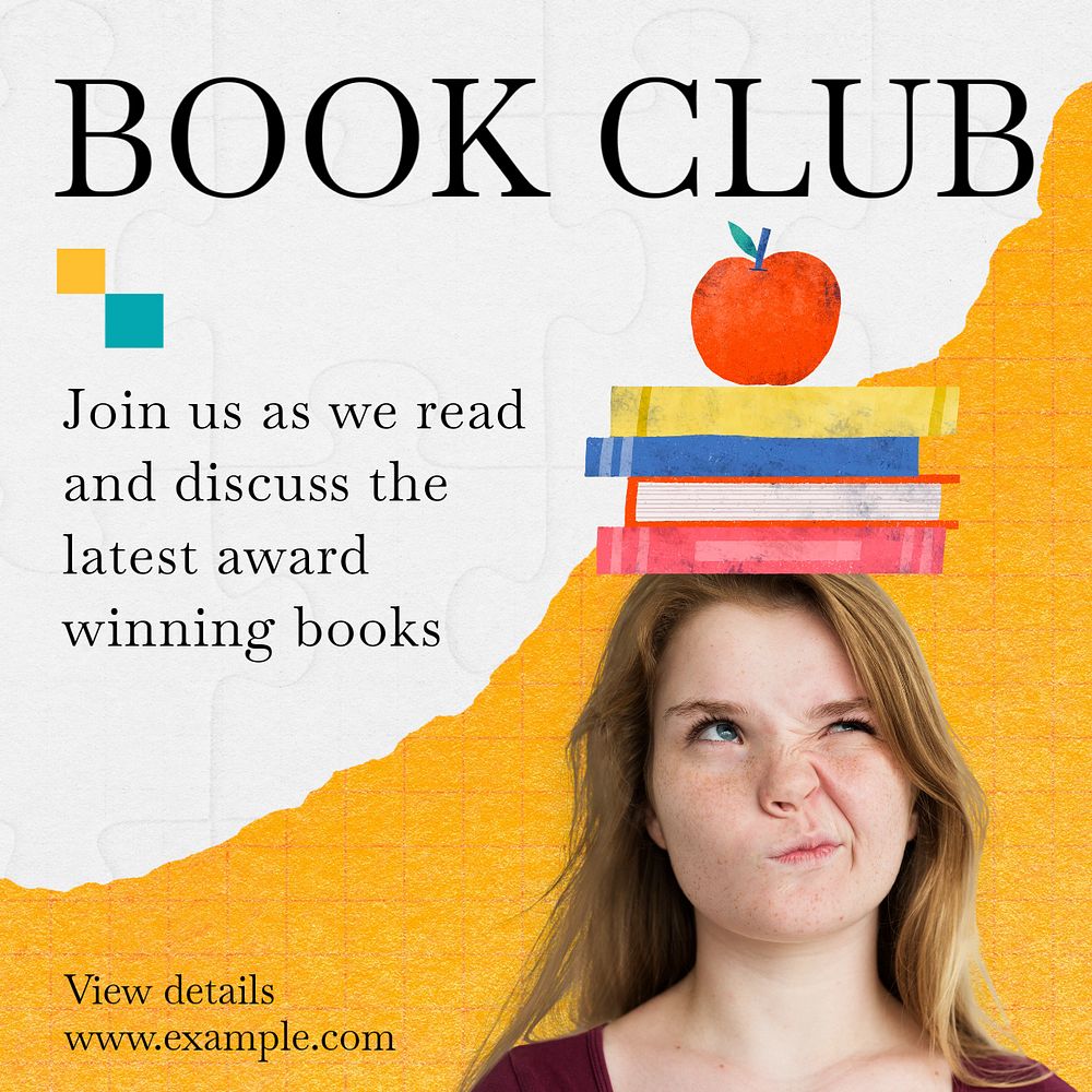 Book club Instagram post template, editable text