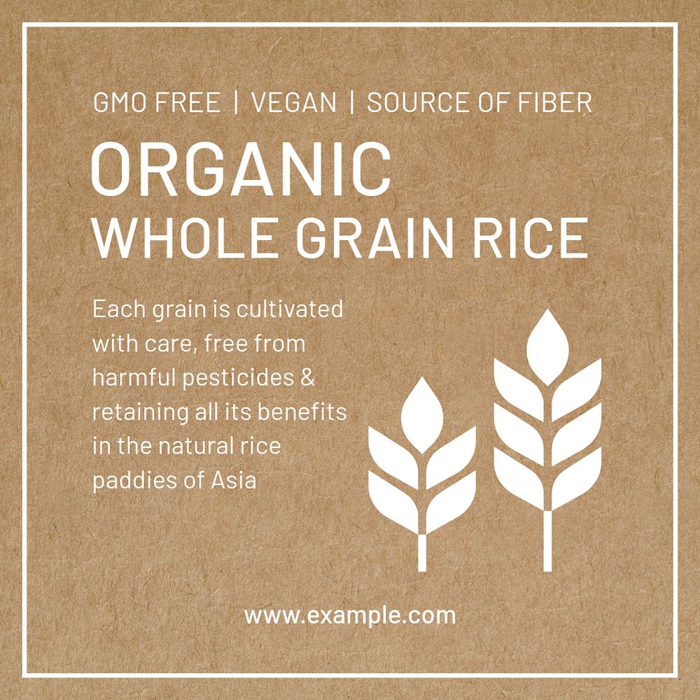 Organic rice Instagram post template, editable text