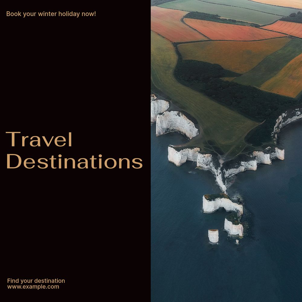 Travel destinations  Instagram post template, editable text