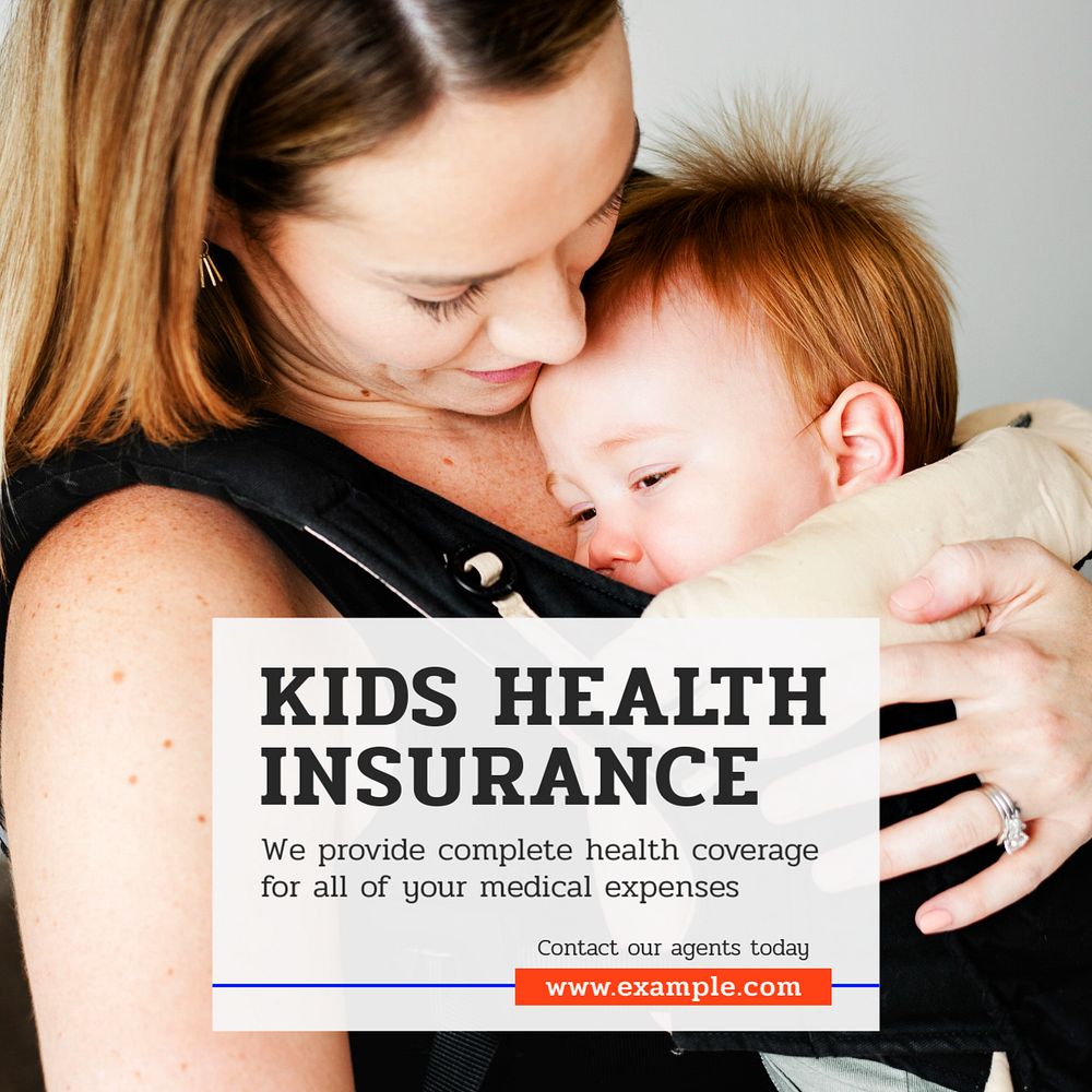 Kids insurance Instagram post template, editable text