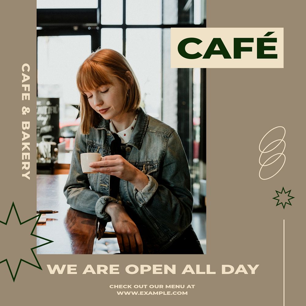 Cafe open  Instagram post template, editable text