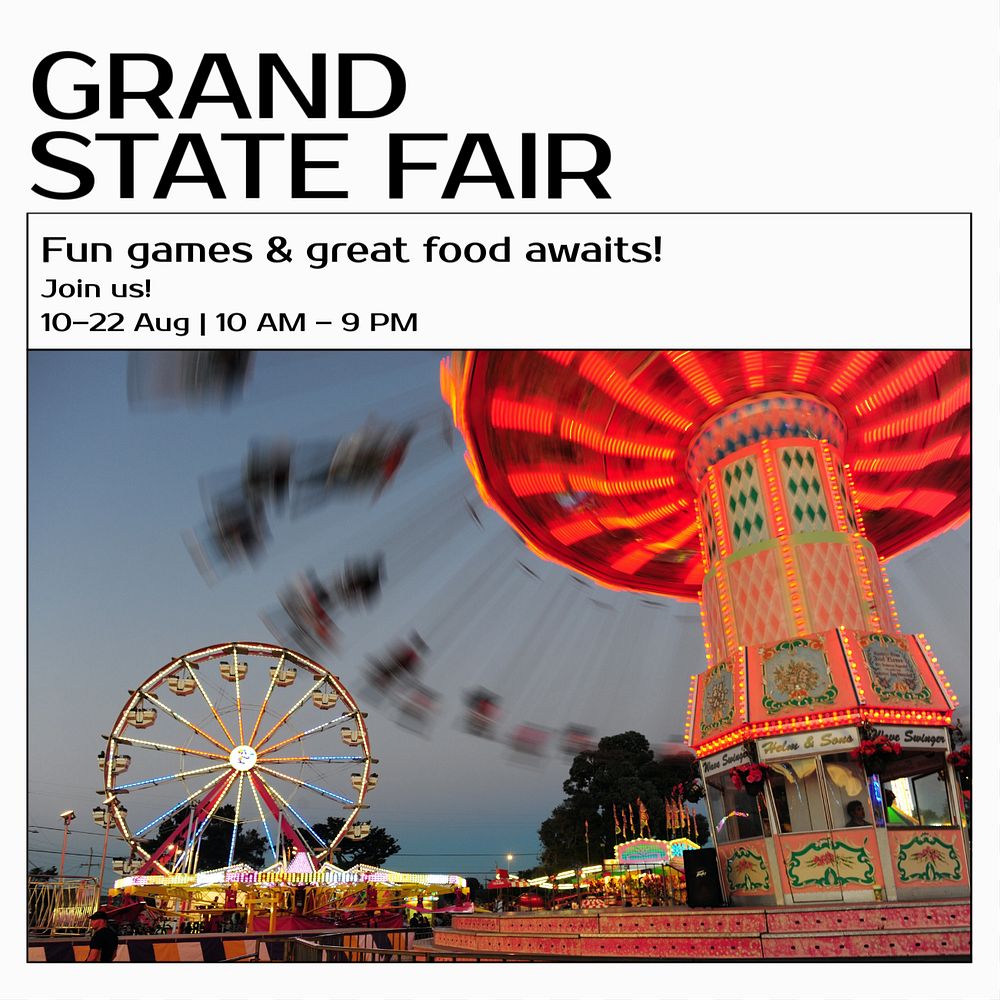 Grand state fair Instagram post template, editable text