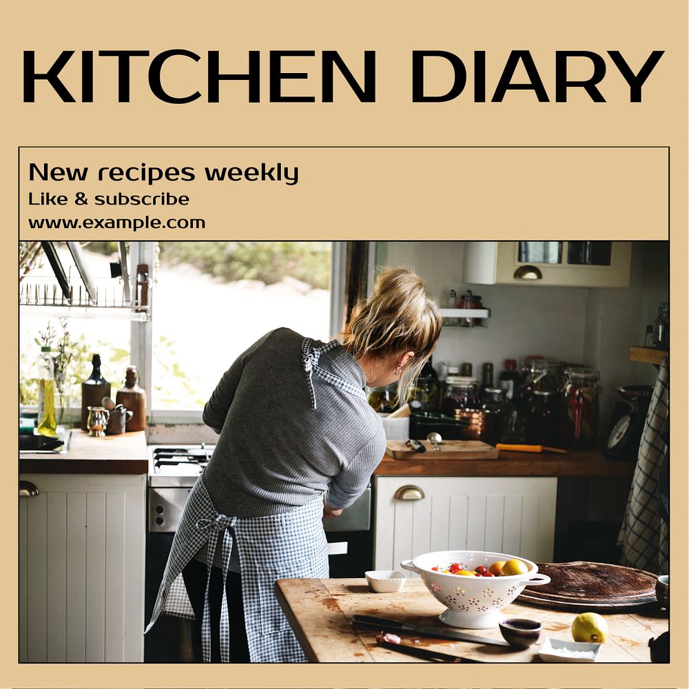 Kitchen diary Instagram post template, editable text