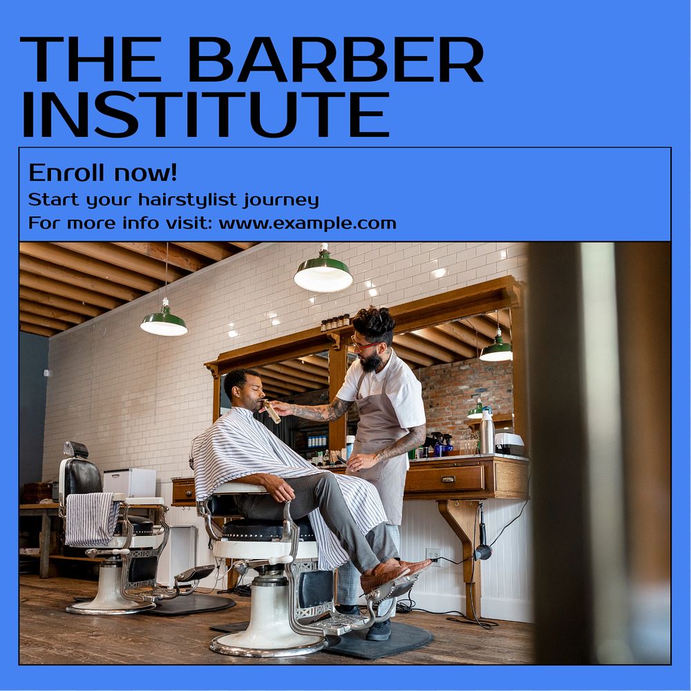 Barber institute Instagram post template, editable text