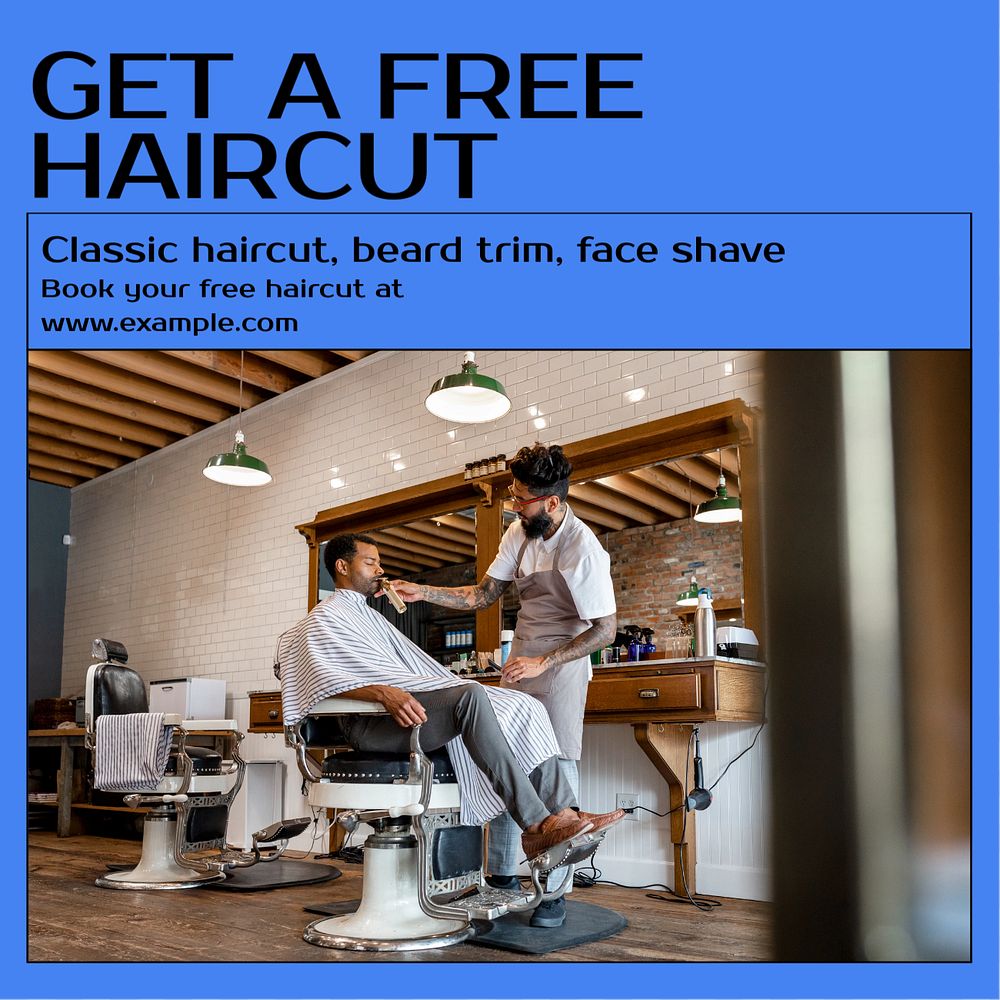 Free haircut Instagram post template, editable text