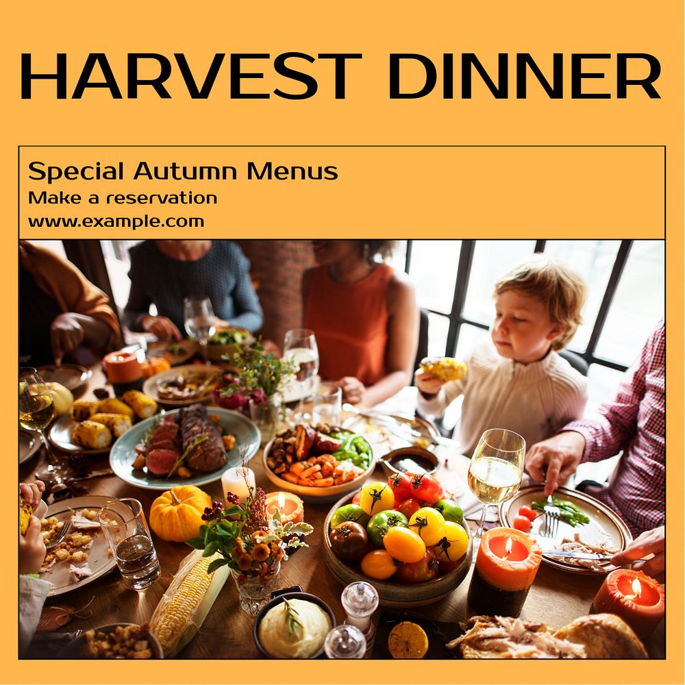 Harvest dinner Instagram post template, editable text