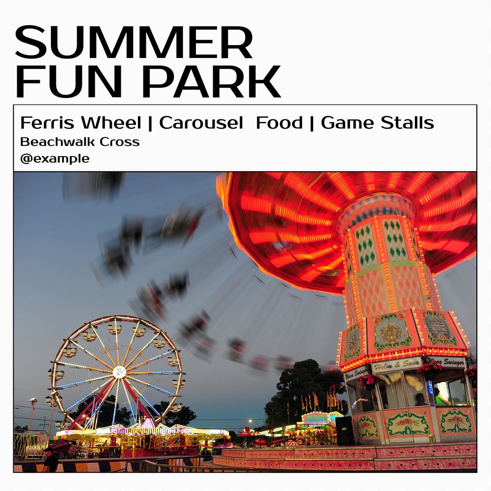 Summer fun park Instagram post template, editable text