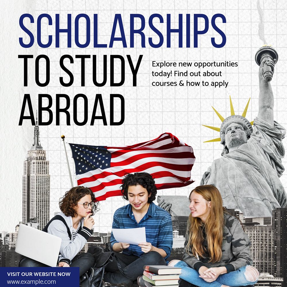 Study abroad scholarships Instagram post template, editable text