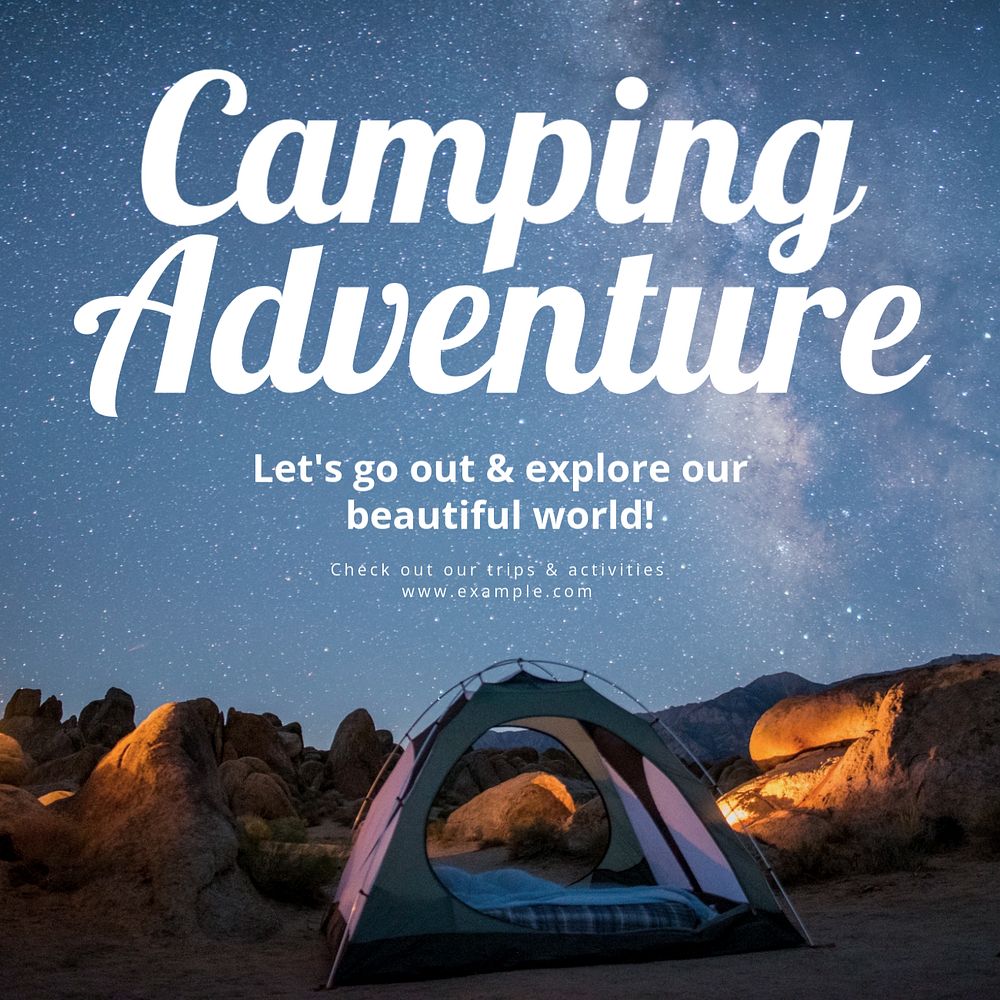 Camping adventure Instagram post template, editable text