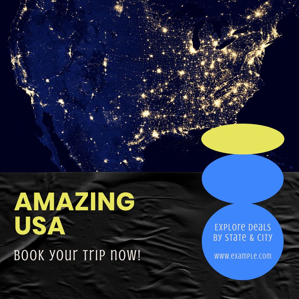 USA travel Instagram post template, editable text