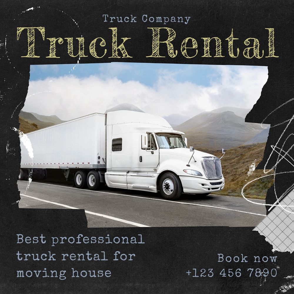 Truck rental Instagram post template, editable text