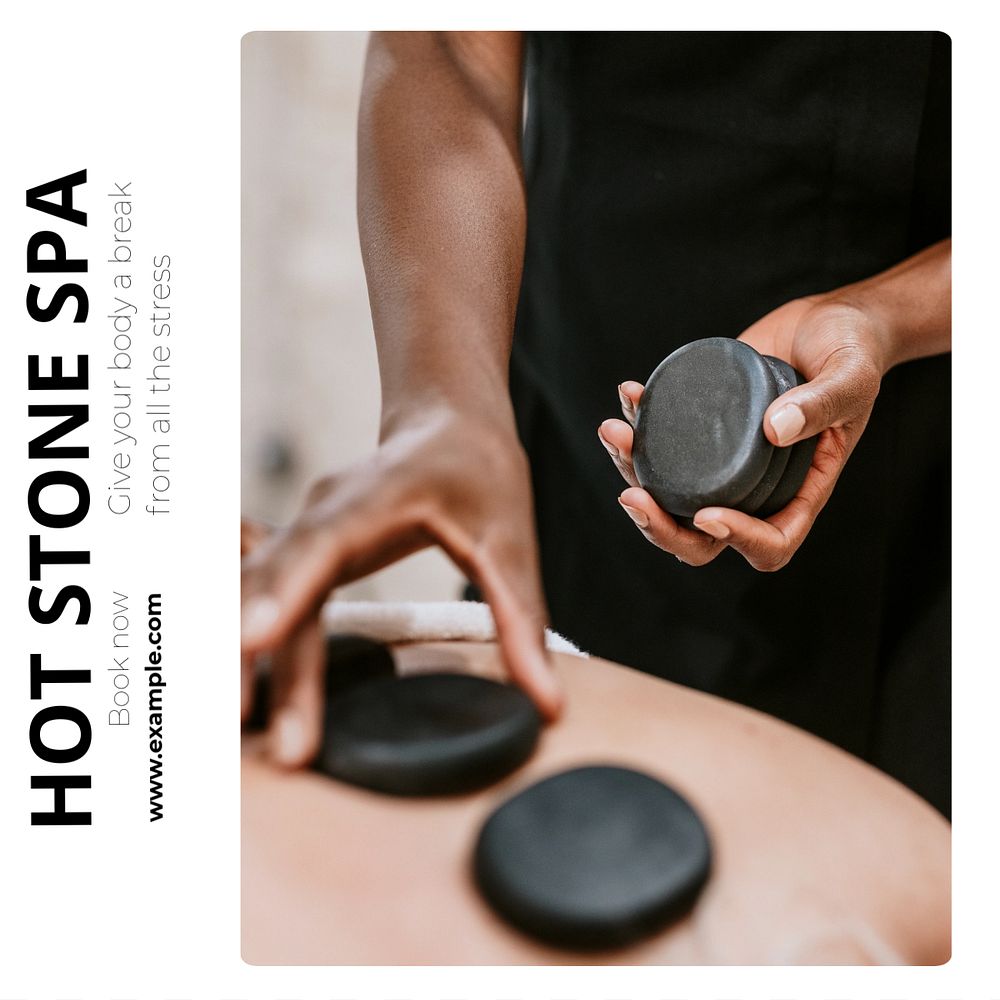 Hot stone spa Instagram post template, editable text