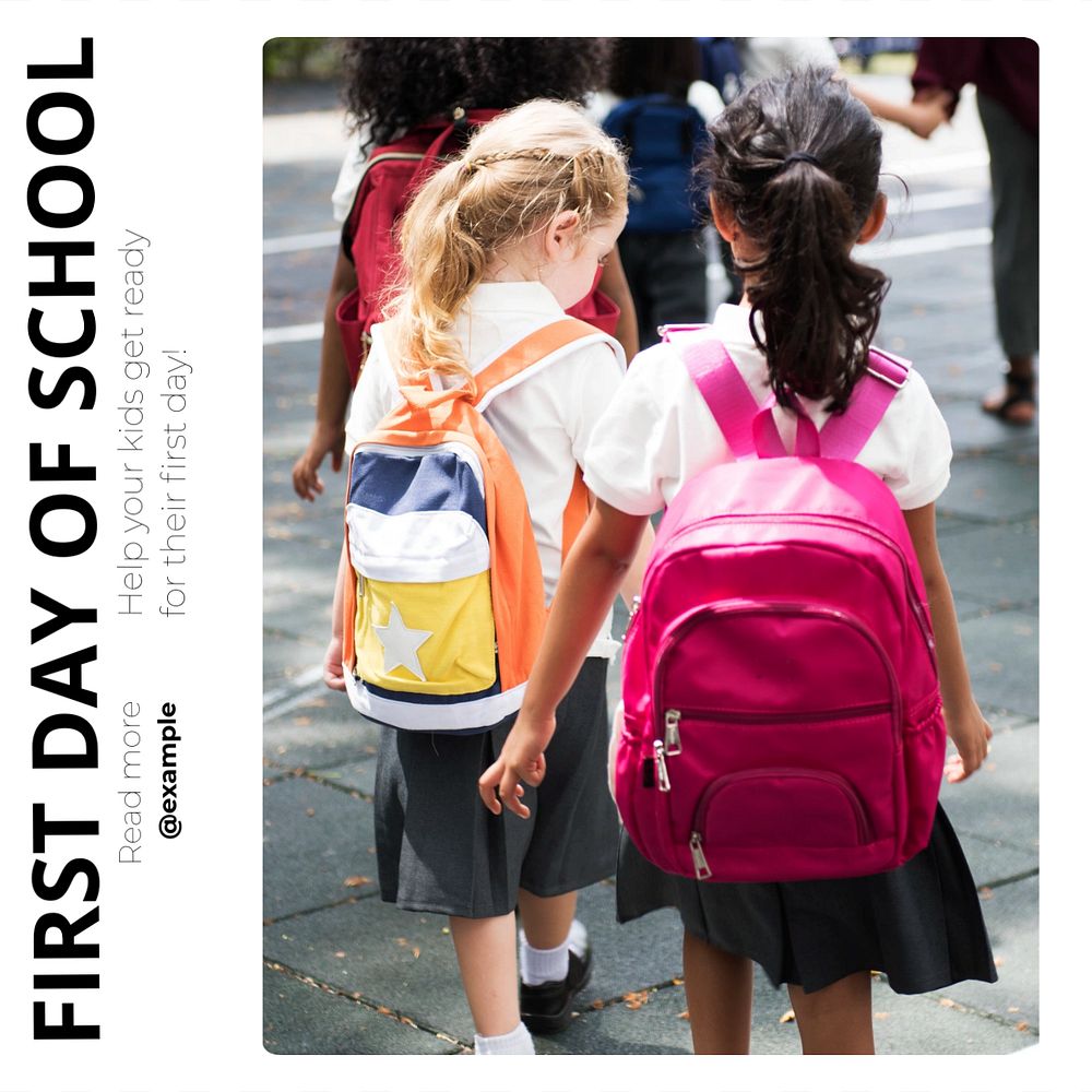 First school day Instagram post template, editable text