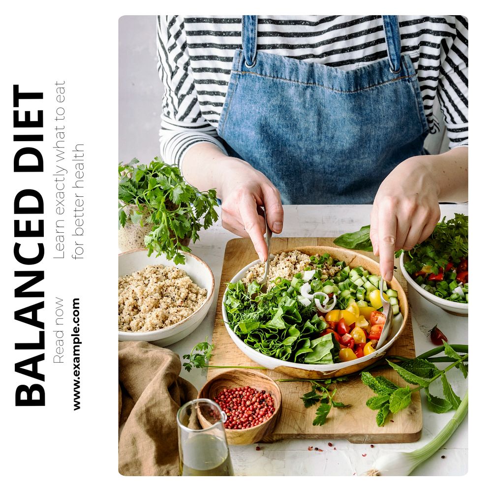 Balanced diet Instagram post template, editable text