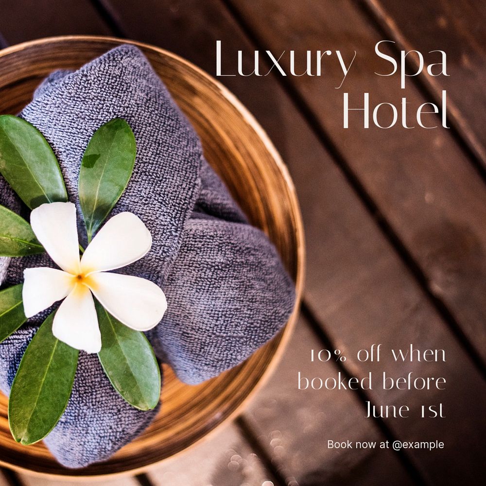 Luxury spa hotel Instagram post template, editable text