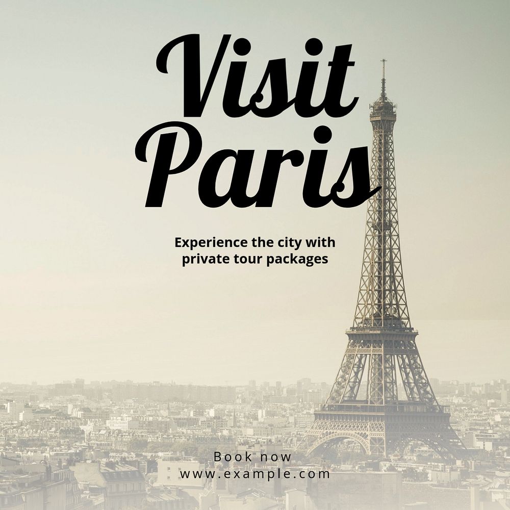 Paris private tour Instagram post template, editable text