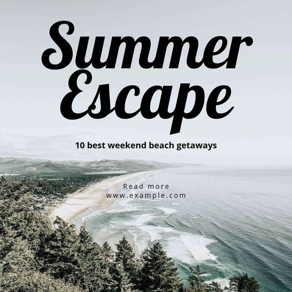 Summer escape Instagram post template, editable text