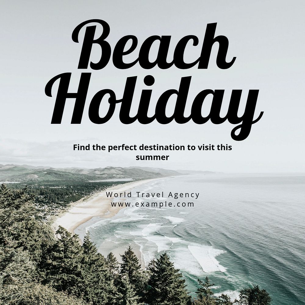 Beach holiday Instagram post template, editable text