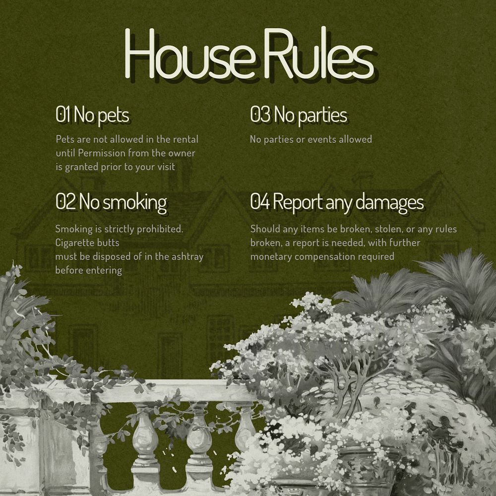 House rules Instagram post template, editable text