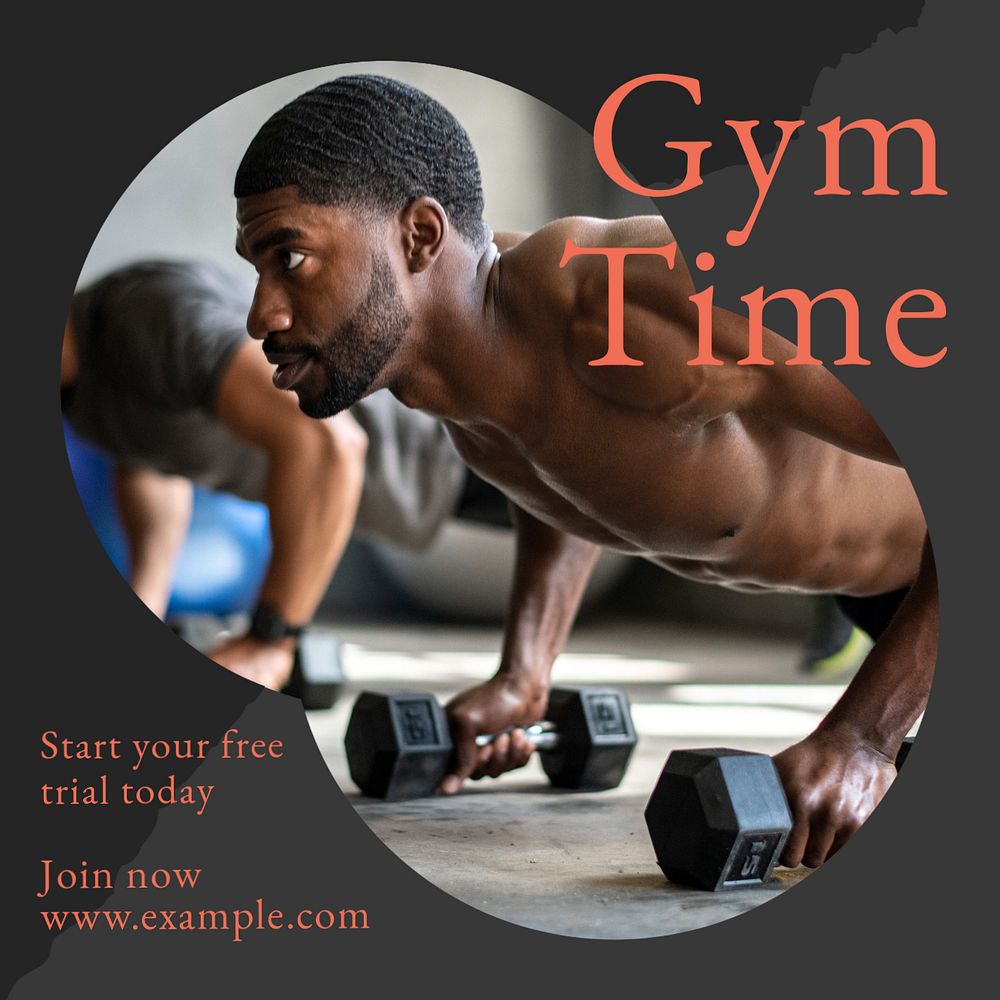 Gym time Instagram post template, editable text