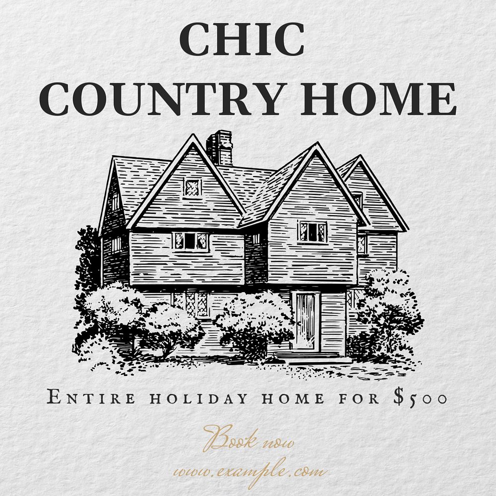 Chic country home Instagram post template, editable text