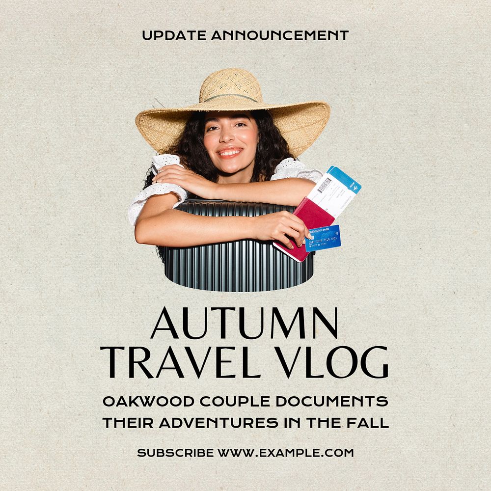 Autumn travel Instagram post template, editable text